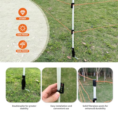72inch/6ft Fiberglass Electric Fence Posts with Double Spikes for Animals, Garden Protection, etc. - 36 Posts Come with 180 Clips - size: 72" x 36 (180 Clips)