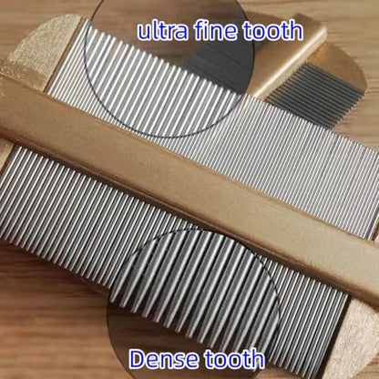 Vivifivenca Durable Lice Comb Stainless Steel Asian Large size 4inch Double - Sided Ultra Fine Tooth (Nits/Eggs), Dense Tooth (Flea/Ticks/Dandruff), Safe for Humans & Pets Scalp (Gold）
