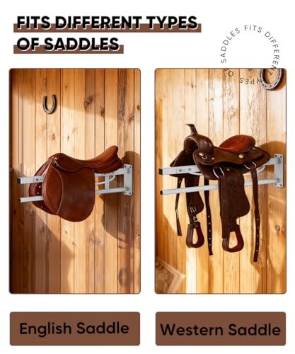 Queension Wall Mounted Saddle Rack with Pad Bar for Horses Saddles, White - style: Wall Mounted-White
