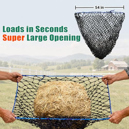 Premium Slow Feed Hay Net for Horses – Durable Black PE Square Hay Bales Bags,Drawstring Closure & Extends 50-64 Inches for Easy Loading,Fits 36x18x18 to 47x25x17 Inches