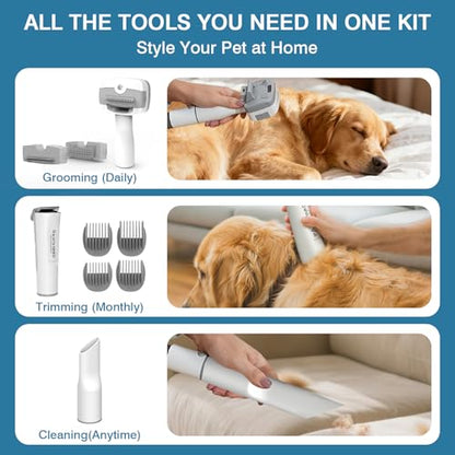 Dog Grooming Vacuum, 13000Pa & 2L Dust Cup & <55dB, 5-in-1 Self-Cleaning Pet Hair Vacuum with Spray Brush for Shedding, Quiet Deshedding Kit for Dogs Cats | self-cleaning with spray brush for shedding,Quiet <55dB,Includes clipper & steam brush,Home groomi