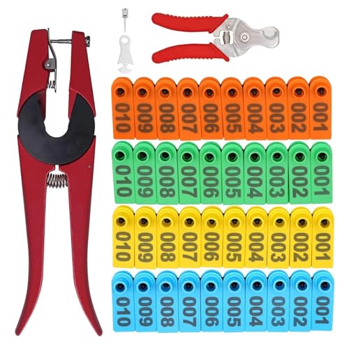 MINYULUA 400PCS 1-100 Number Plastic Livestock Ear Tag Farm Animal Tags | With Applicator Plier and Tool for Sheep, Goat, Dog, Cattle, Pig, Easy to Operate, Four Colors - color: Yellow+orange+green+blue Set