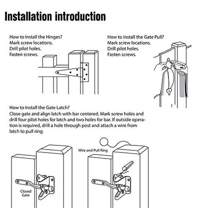 Gate Hardware Kit Heavy Duty,with Self Locking Gate Latch,6 inch T Strap Gate Hinges and 10 inch Gate Door Handle Pull,Shed Door Hardware Set for Wooden Vinyl Fence,Gate,Farm,Garden,Black Finish
