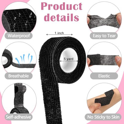 Treela 64 Pack 1" X 5 Yards Self Adhesive Bandage Wrap Black - color: Black, size: 1 Inch X 5 Yard