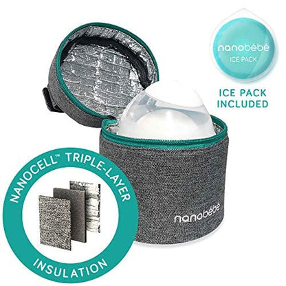 Nanobebe Breastmilk Baby Bottle Cooler & Travel Bag with Ice Pack Included. Compact Triple Insulated, Easily attaches to Stroller or Diaper Bag- Grey - size: Standard