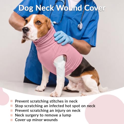 ROZKITCH Dog Neck Bandage, Body Suit Dog Medical Shirt | Neck Cover Shoulder Cover Anxiety Hood CherryPink L - color: CherryPink, size: L(Chest: 24")