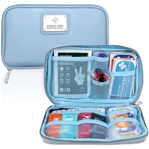 EVERLIT CARE Car First Aid Kit with Emergency Supplies Survival Gear Including Window Breaker Disposable Urine Bag Mountable Survival Kit for Family Travel in Car (Cyan) - color: Cyan