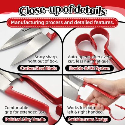 Double Bow Sheep Shears, 6.1" Carbon Steel Blade, Farm Grooming Scissors - color: Red
