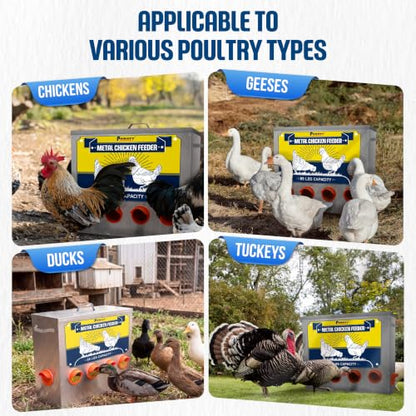 85lbs Large Capacity Metal Chicken Feeder, Galvanized Poultry Feeder Trough | Chicken Feeder No Waste, Rainproof Poultry Feeders, Preventing Small Animals, Suitable for Chickens, Ducks, Turkeys
