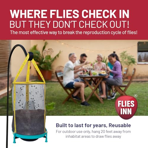 EZ Fly Cage Ranch Fly Trap with 2 Flies Inn Fly Attractant Bait Refill, Low Odor, Reusable, Built to Last for Years (6 Traps + 12 Baits, 1) - style: 6 Traps + 12 Baits