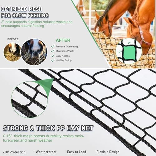 6x6 ft Square Bale Hay Net for Horses, 1.7 inch Hole Knotless - style: Square