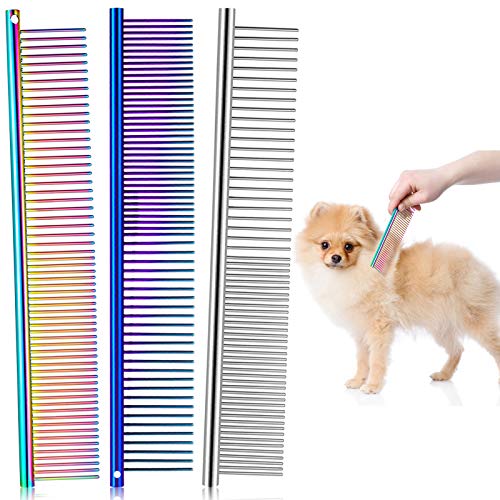 3 Pcs Stainless Steel Combs for Matted Hair - Grooming Clippers with Guide Combs for Removing Tangles and Knots in Long Haired Dogs and Cats - color: Multi-color