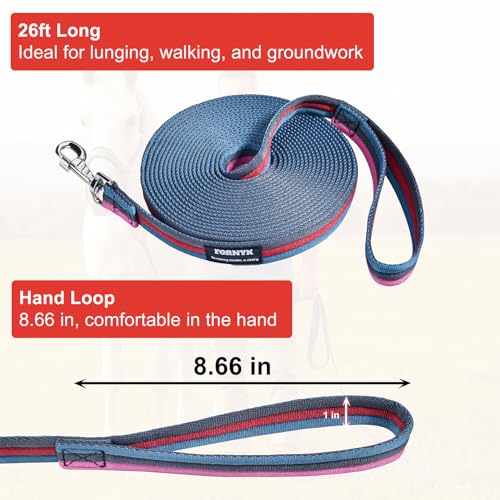 26ft/8m Horse Lunge Line & Long Dog Training Leash, 360° Swivel Snap - color: Black-Red-Pink-Mist Blue