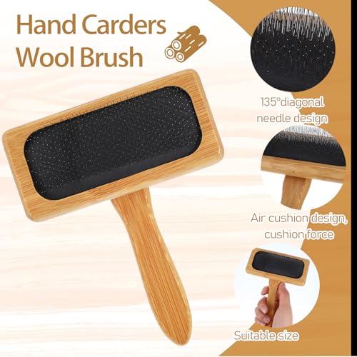 4 PCS Wool Carders, Wooden Hand Carders for Wool, Needle Felting Brush, Slicker Brush with Solid Wood Handle for Craft Felt Project, Dogs, Cat, 2 Sizes