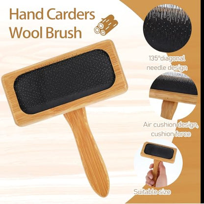 4 PCS Wool Carders, Wooden Hand Carders for Wool, Needle Felting Brush, Slicker Brush with Solid Wood Handle for Craft Felt Project, Dogs, Cat, 2 Sizes