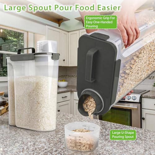 Viretec Rice Storage Container, 15 to 20lb Dry Food Airtight Dispenser, Pet Dog Cat Food Canister, BPA Free Clear Plastic Kitchen and Pantry Organization Bin for Oatmeal, Cereal, Pasta, Flour Grey - color: 10L/Grey