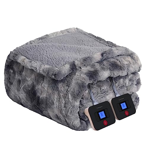Westinghouse Heated Blanket Queen Size, Faux Fur with 10 Levels, Grey - color: Grey, size: Queen 84" x 90"