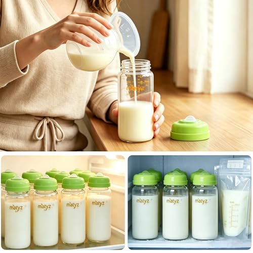 Matyz Glass Breastmilk Storage Set, 4 Pack 10oz, Compatible with Spectra Medela Philips Avent Pumps, Wide-Mouth Leakproof Containers for Freezing & Feeding, BPA-Free (Green Lids) - color: [4 Pack] Green Lids - 10 Ounce Borosilicate GLASS Bottle