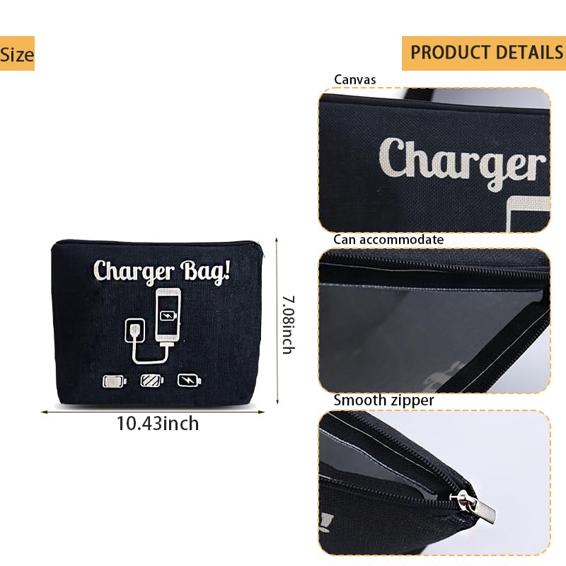 ShiQiao Spl Chargers Organiser Bag Black Charging Cables Travel Toiletry Pouch Electronic Charger Organiser Makeup Bag with Zipper Birthday Gifts for Mum Dad Charger Makeup Cosmetic Bags pouches - style: Charger Bag