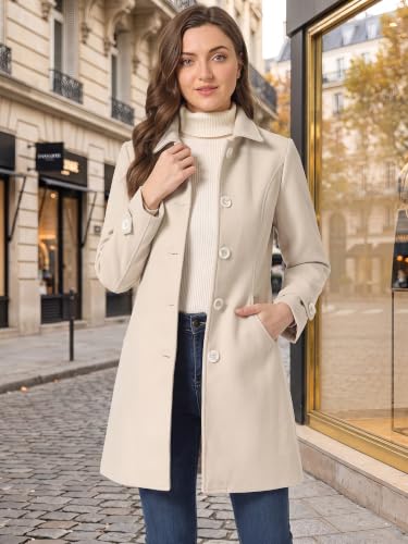 Allegra K Women's Winter Overcoat Peter Pan Collar Single Breasted Pea Coat - color: Beige, size: 3X-Large