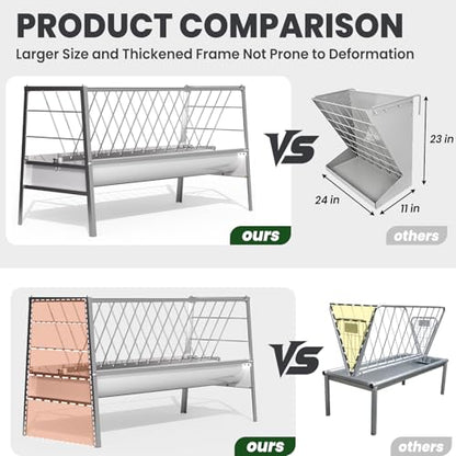 62'' Long Goat Feeder with 26'' Wide Tray, 90 Gallon Heavy Duty Alloy Steel Goat Hay Feeder for Goats Sheep Lambs Horses Farms Sheds, Ease of Assembly, Rust-Proof, Detachable Grain Tray - style: Alloy Steel