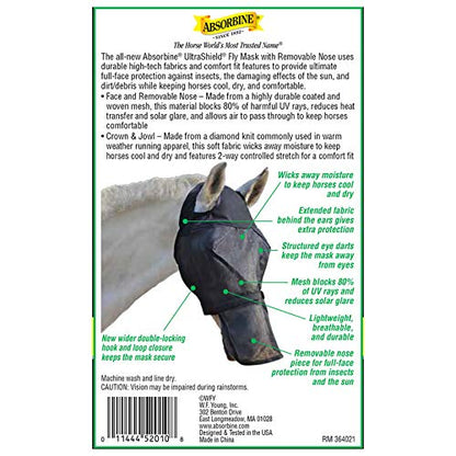 Absorbine UltraShield Fly Mask, Horse Size No Ears, Has Removable Nose