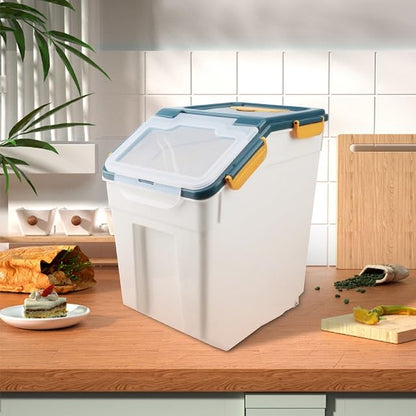 2 Pack 50 lb Airtight Flour Storage Containers with Wheels, Blue | Large Rice Bin, Seal Locking Lid, BPA-Free, Includes Measuring Cup & Scoop, Kitchen Organization - color: Blue