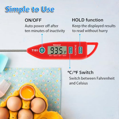 BOMATA 2 Pack Waterproof IPX7 Meat Thermometer, Food Thermometer - color: Black & Red