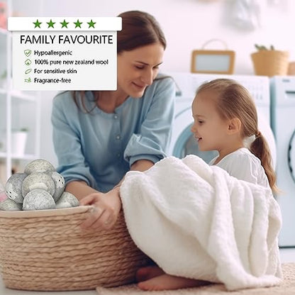 Wool Dryer Balls, XL Pack of 6, Reusable Natural Fabric Softener - Gray | Handmade, cruelty-free, 100% NZ wool, cuts drying time, anti-static, unscented, baby-safe, 1000+ loads,with storage bag