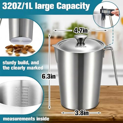 2 Pcs 32 oz Stainless Steel Pitcher with Lid (4 Cup, 1000 Ml) - size: 32 oz(4 Cup, 1000 ML)