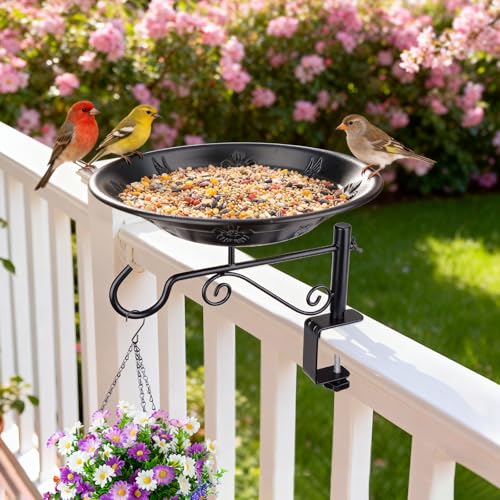 Balcony Bird Feeder, Bird Bath with Plant Hook for Outdoors, Black - style: 1 Tray with Hook