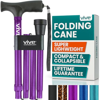 Vive Folding Cane - Foldable Walking Cane for Men, Women - Fold-up - color: Purple