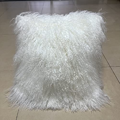 100% Real Mongolian Lamb Fur Cushion Cover/Pillowcase (24x24inch, White) 1 - color: White, size: 24" x 24" (Pack of 1)