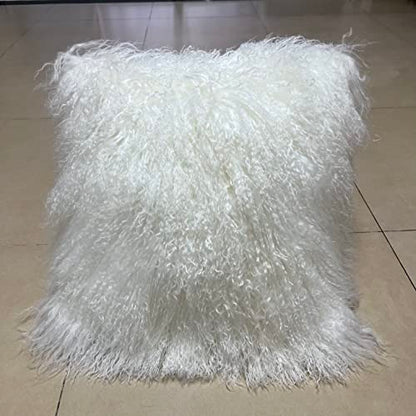 100% Real Mongolian Lamb Fur Cushion Cover/Pillowcase (24x24inch, White) 1 - color: White, size: 24" x 24" (Pack of 1)
