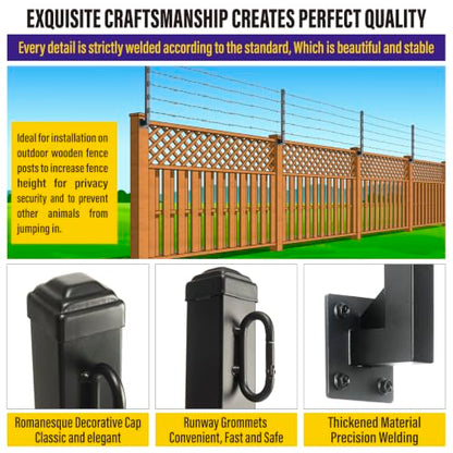 Hulave 8-Pack Fence Post Extender, High 32" Fence Barbed Wire Extend Arm, Used to add Height to Wood Fences for Privacy and to Prevent Animals from Jumping Away and Breaking in (Matte-Black) - size: Heigh-32in