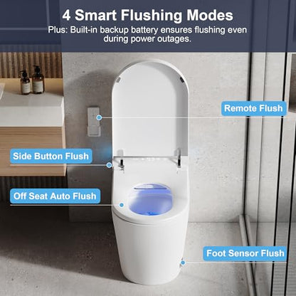 Smart Toilet with Bidet Heated Seat Auto Flush & Soft-Close Seat/Lid | Tankless Electric One Piece Toilets for Bathroom with Foot Sensor Warm Water Wash&Air Dry Siphon Dual Flush 0.8/1.2 GPF - color: Cloudy White