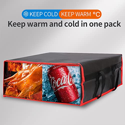 Bodaon Insulated Pizza Delivery Bag, 20" x 20" x 8" Pizza Warmer Bags for Carry Hot, Insulated Food Delivery Bag, Insulated Grocery Bags, Black with Red Edge, 1-Pack | Pizza Warmer Bags for Carry Hot Food, Insulated Food Delivery Bag, Grocery Shopping Bag