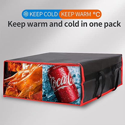Bodaon Insulated Pizza Delivery Bag, 20" x 20" x 8" Pizza Warmer Bags for Carry Hot, Insulated Food Delivery Bag, Insulated Grocery Bags, Black with Red Edge, 1-Pack | Pizza Warmer Bags for Carry Hot Food, Insulated Food Delivery Bag, Grocery Shopping Bag