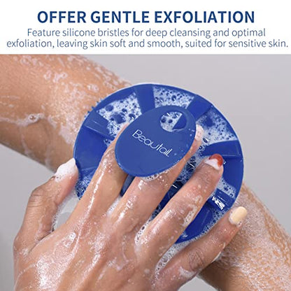 Silicone Body Scrubber, BEAUTAIL Gentle Exfoliating Shower Brush for Body | Hygienic Silicone Loofah, Easy-Grip Handle, Soft Bath Essential Scrubber for Sensitive Skin, Women, Men & Kids, 1 Pack, Blue - color: Blue 1 Pc