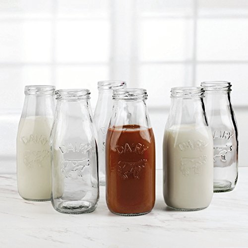 Circleware Country Milk Bottles Set of 6 Drinking Glasses, Home and Kitchen Dairy Cow Glassware for Water, Juice, Beer, Bar Liquor Dining Beverage Gifts, Farmhouse Decor, 10.5 oz, Clear | Dairy Cow Farmhouse Decor Glassware For Water Juice Beer & Bar Liqu
