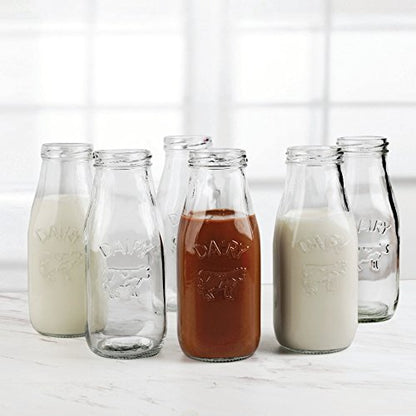 Circleware Country Milk Bottles Set of 6 Drinking Glasses, Home and Kitchen Dairy Cow Glassware for Water, Juice, Beer, Bar Liquor Dining Beverage Gifts, Farmhouse Decor, 10.5 oz, Clear | Dairy Cow Farmhouse Decor Glassware For Water Juice Beer & Bar Liqu