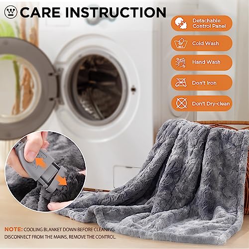 Westinghouse Heated Blanket Queen Size, Faux Fur with 10 Levels, Grey - color: Grey, size: Queen 84" x 90"
