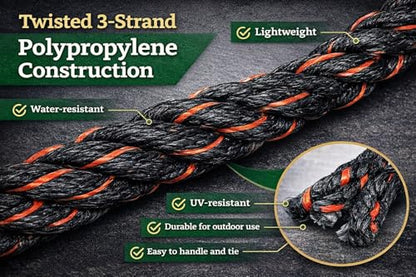 RopeHub California Truck Rope, Polypropylene Tie Down Rope, 1/2" x 10 Ft - size: (#) 1/2 inch x 10 feet