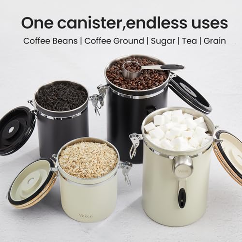 Veken Coffee Canister, Airtight Stainless Steel Food Storage Container,16OZ - color: Cream, size: 16 oz