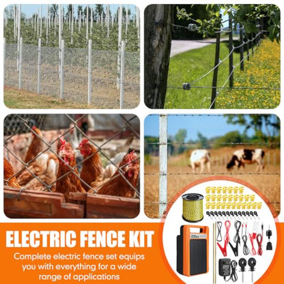 10 Miles Solar Electric Fence Kit Output 0.2 J 24/7 Day/Night Protection with Fence Charger Ground Rod Wire Insulator Rechargeable Solar Panel for Horse Cattle Cow Livestock