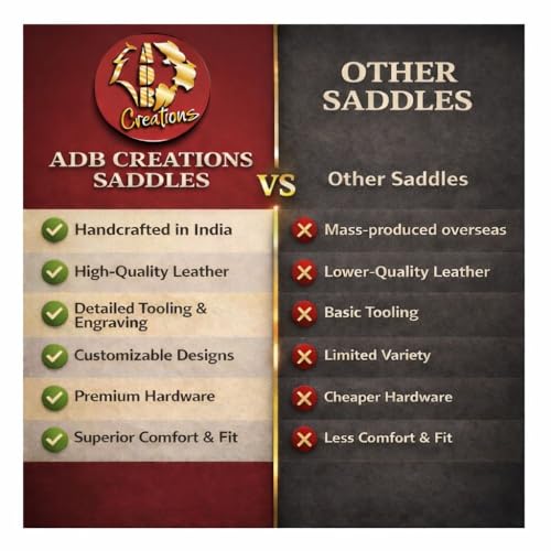ADB CREATIONS Western Leather Horse Saddle Hand Tooled Floral Design, Premium Brown Leather, Comfortable Deep Seat 10"-18", Durable Trail & Ranch Riding Saddle with Accessories, Strong Tree - size: 18" Inch