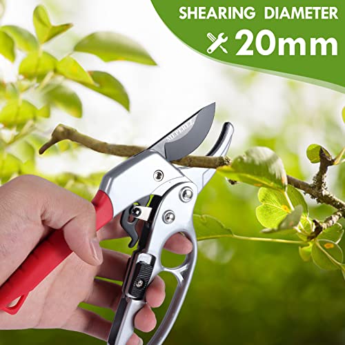 Germany Pruning Shears For Gardening, Arthritis Weak Hand Snips, 4x cutting power trimming, 1-Inch Cut Capacity Garden Clippers, Ergonomic handle, Rust resistant, high strength steel, Sharp - style: Red
