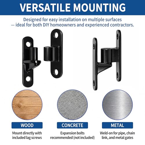 TamBee Heavy Duty Gate Hinges for Metal Wood Fence, 304 Stainless Steel 600LB, Bolt-On Weld-On Outdoor Farm Barn Shed Driveway Chain Link Fence Parts with Screws, 2 Pack Black