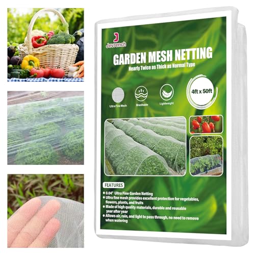 Jevrench 4 x 50 ft Garden Netting Row Cover, Ultra Fine Mesh for Plants | Protective Plant Netting for Gardens, Raised Beds and Greenhouses, Mesh Cover for Vegetables, Fruit Trees and Flowers - size: 4ft x 50ft