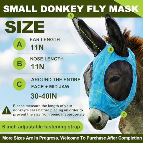 Mini Donkey Fly Mask with Ears Protection, Stretchy Mule Mask with Big Mesh Eye Covers, Soft on Skin, Comfortable Breathable Protection from Insects and Bugs - color: Blue, size: Mini
